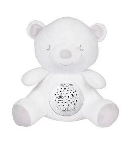 Ourson veilleuse coranique Noor blanc de ISLATOYS, jouet électronique pour enfants avec détecteur de pleurs, lumière douce et apaisante.