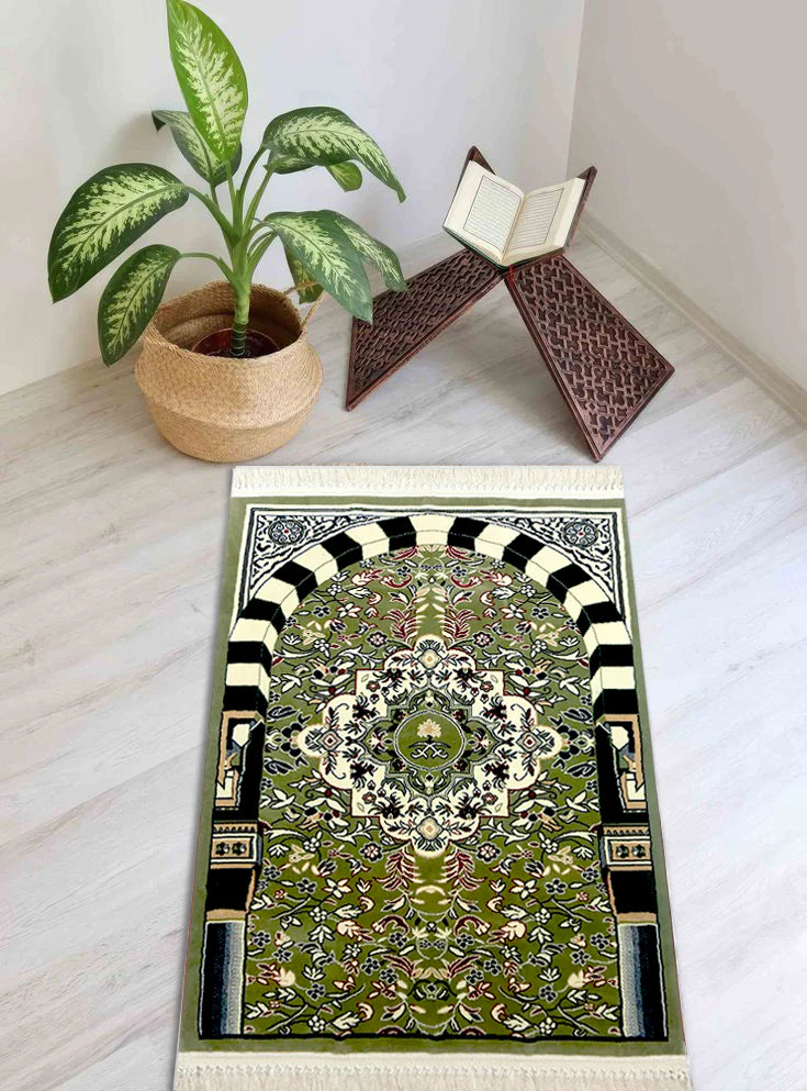 Tapis De Prière Riyadh Al Salihyen – Couleur Vert  – Velours Luxe - Librairie Al Minhaj