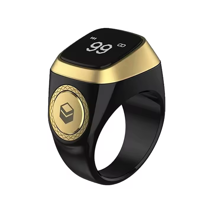 Bague connectée Zikr Ring Iqibla, compteur dhikr électronique élégant pour la pratique du dhikr et de la méditation.