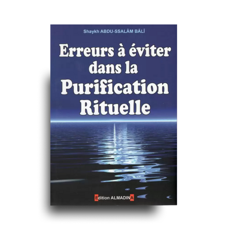 Page du livre "Erreurs dans la purification rituelle" d'Al Madina illustrant des erreurs courantes dans la purification islamique.