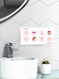 Poster tableau des ablutions roses de DeeniLearn, illustrant étape par étape la purification islamique.