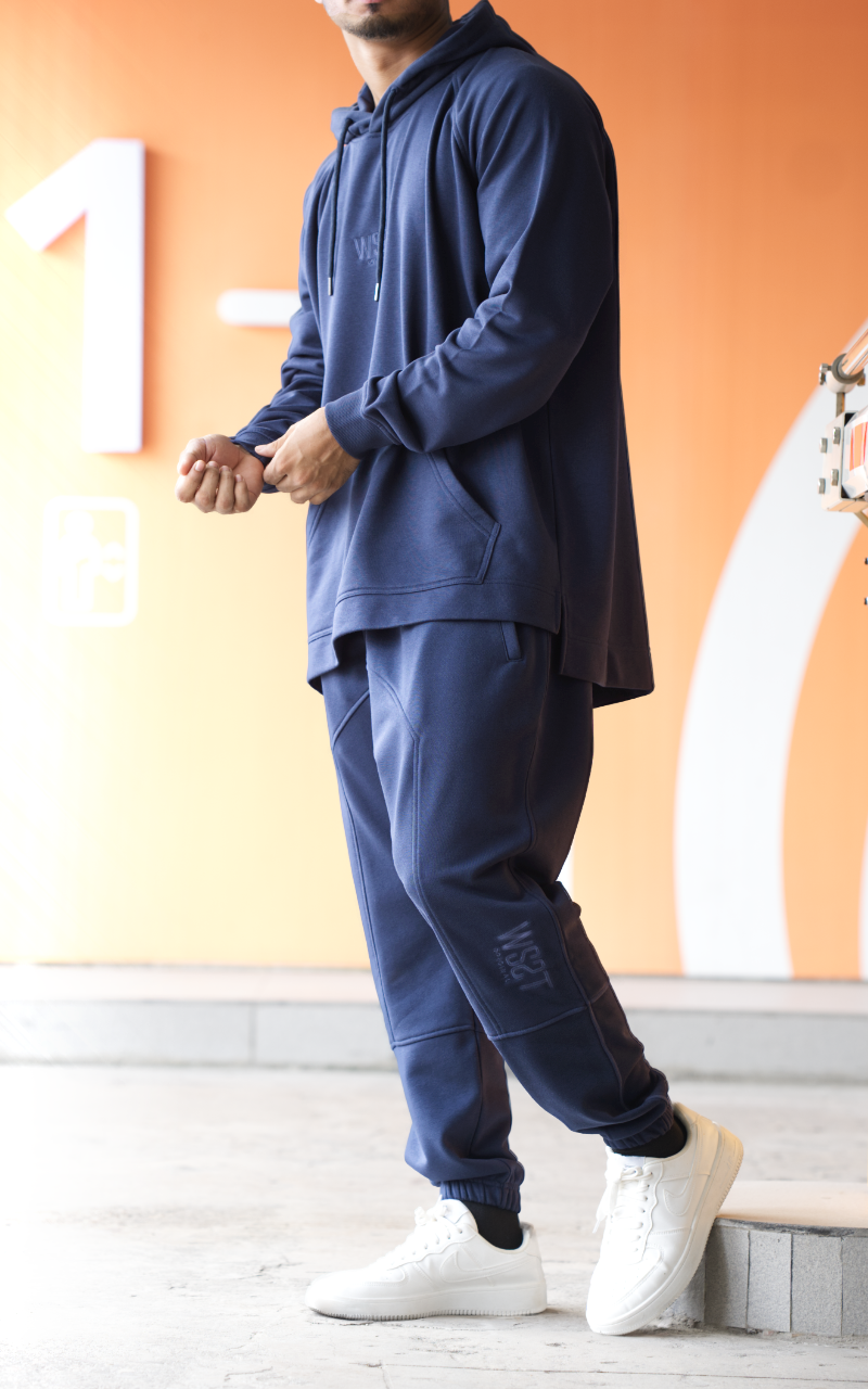 Ensemble jogging Terry bleu marine pour homme, vue de côté