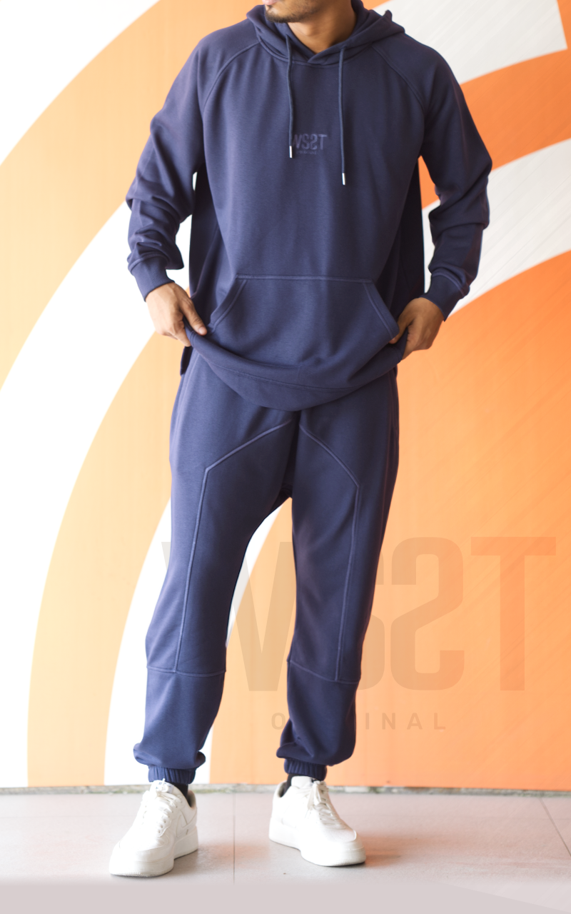 Ensemble jogging Terry bleu marine avec sweat à capuche, vue de face