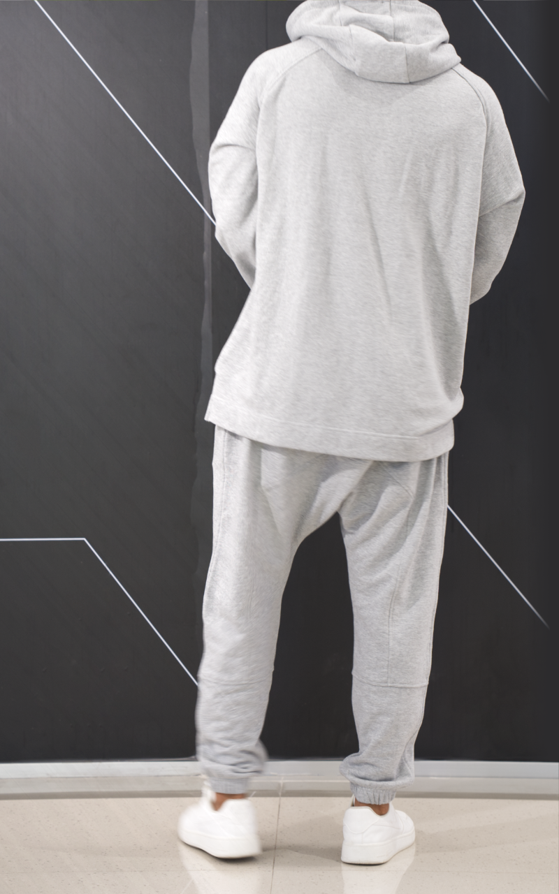 Ensemble jogging Terry gris clair pour homme avec sweat à capuche, vue de dos