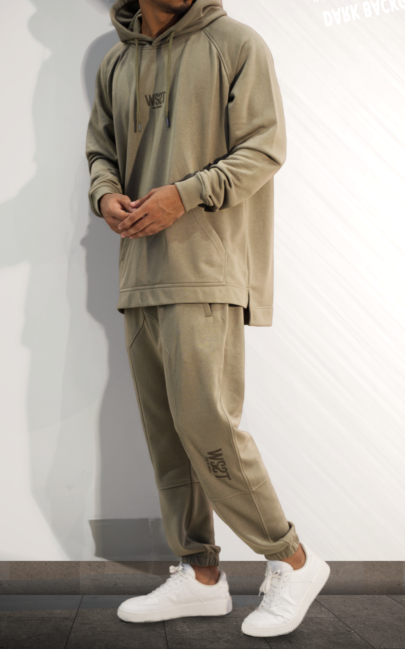 Ensemble jogging Terry kaki pour homme avec sweat à capuche, vue de côté