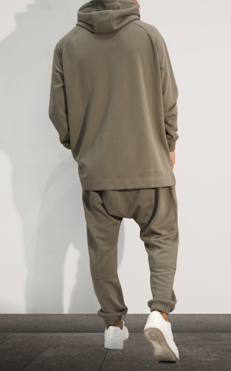 Ensemble jogging Terry kaki pour homme avec sweat à capuche, vue de dos