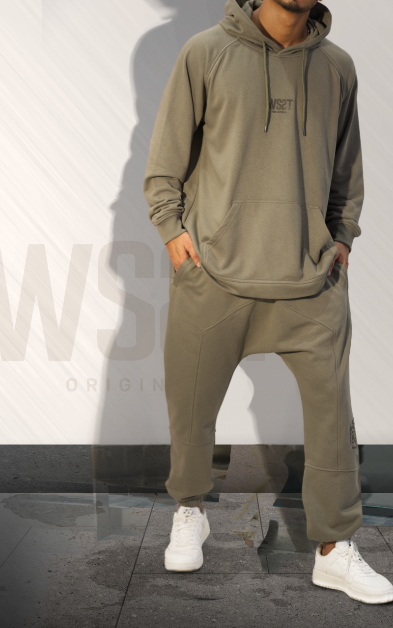 Ensemble Terry kaki pour homme, sweat à capuche et pantalon assorti