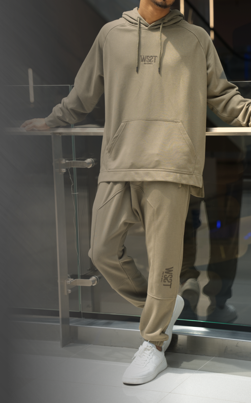 Ensemble jogging Terry kaki pour homme avec sweat à capuche, vue de face
