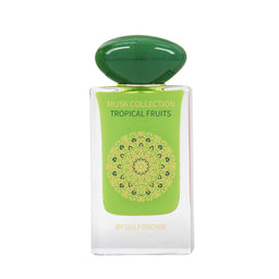 Flacon d'eau de parfum Gulf Orchid Tropical Fruits Musk 60 ml avec design élégant et fond blanc.