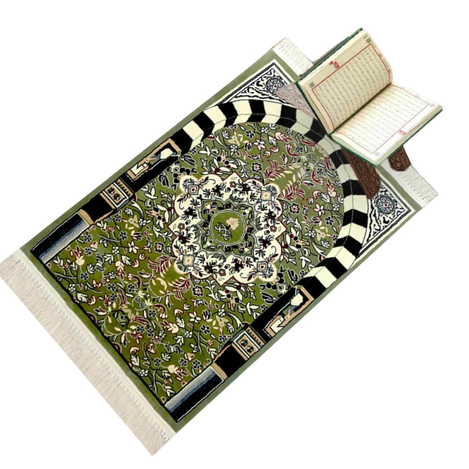 Tapis De Prière Riyadh Al Salihyen – Couleur Vert  – Velours Luxe - Librairie Al Minhaj