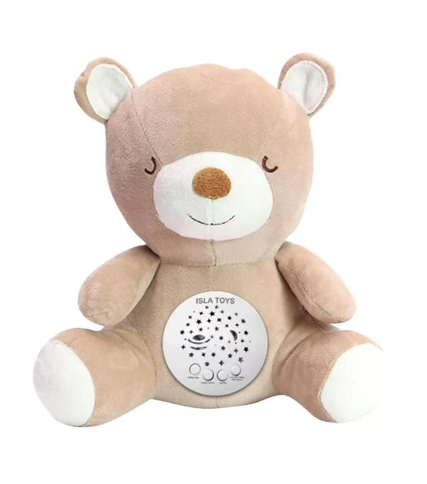 Ourson veilleuse coranique beige de la marque ISLATOYS, jouet électronique pour enfants avec détecteur de pleurs.