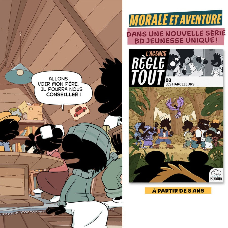 Livre pour enfants "Les Harceleurs" Tome 3 par Bdouin, couverture illustrée avec personnages et titre visible.