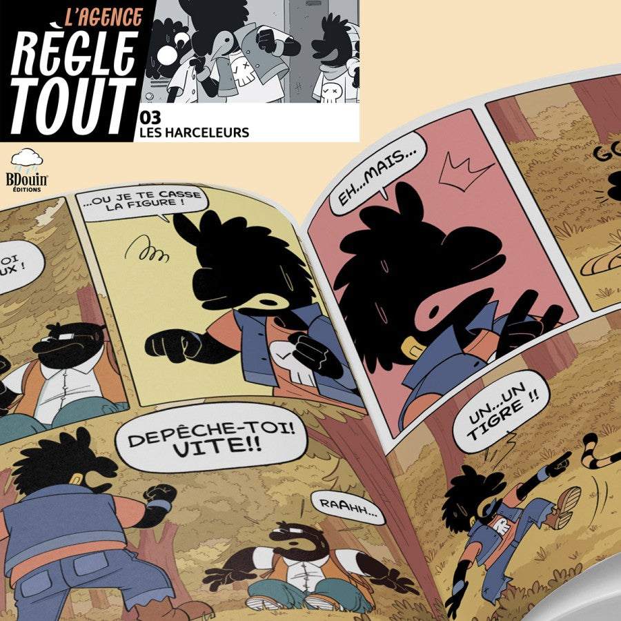 Livre pour enfant Agence Règle Tout – Les Harceleurs Tome 3 de Bdouin, couverture avec illustration colorée, vue de face