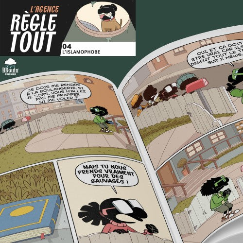 Livre pour enfants Agence Règle Tout Tome 4 : L'Islamophobe, roman jeunesse de Bdouin, couverture illustrée avec titre visible.