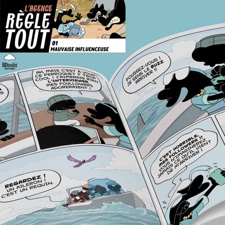 Livre enfant Agence Règle Tout – Mauvaise Influence Tome 1 de Bdouin, couverture colorée avec illustrations amusantes.