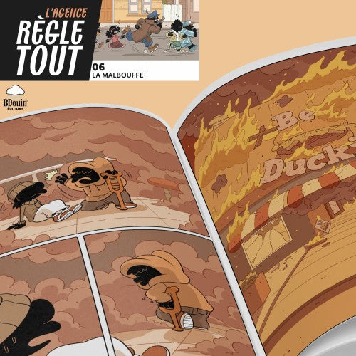 Livre jeunesse Agence Règle Tout Tome 6 : La Malbouffe par Bdouin, couverture avec illustrations colorées et titre visible.