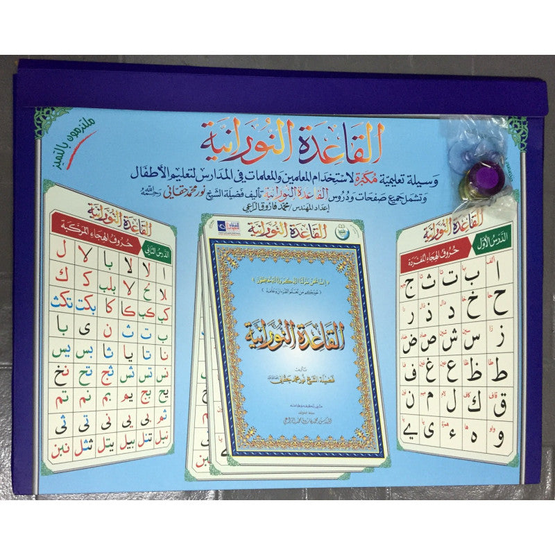 Poster de tableau des cours de la Qaida Nourania de la marque Al Furqan Edition, affichage éducatif avec contenu scriptural.