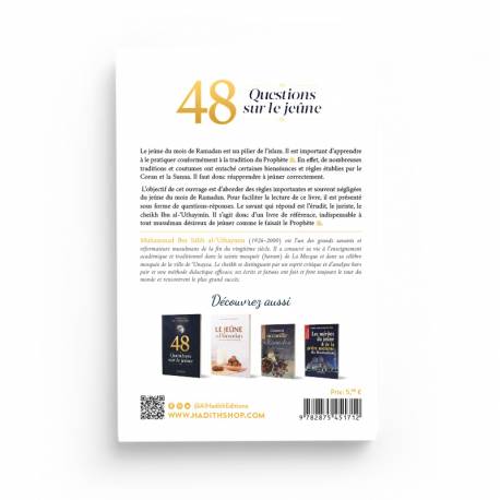Livre "48 Questions sur le Jeûne" de Cheikh al-'Uthaymîn, édition Al-Hadith, couverture avec titre visible et logo de la maison d'édition