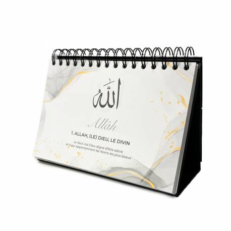 Livre Al-Hadith "99 Noms d'Allah" avec calendrier chevalet noir, mieux connaître et adorer les noms d'Allah.