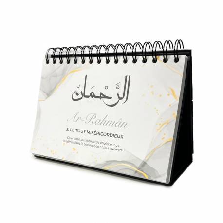 Livre Al-Hadith "99 Noms d'Allah" avec calendrier chevalet noir, pour mieux connaître et adorer Allah.