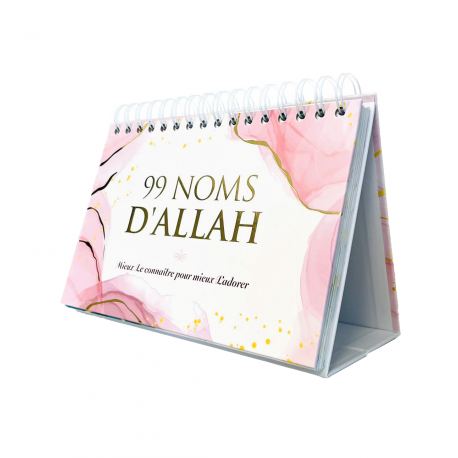 Livre Al-Hadith "99 Noms d'Allah" avec calendrier chevalet rose, pour mieux connaître et adorer Allah, en français.