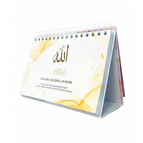 Livre Al-Hadith "99 Noms d'Allah" avec calendrier chevalet rose, guide pour mieux connaître et adorer Allah.