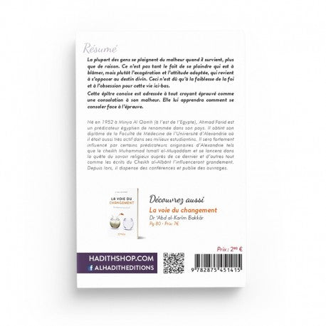 Livre de l'auteur Ahmad Farîd, "Comment Se Consoler Face à l'Épreuve" par Éditions Al-Hadîth, couverture avec titre et logo.