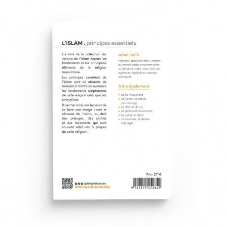 Livre Al-Hadith L'Islam : Principes Essentiels d'Amin Salih, collection Les Valeurs de l'Islam, couverture avec titre et logo.