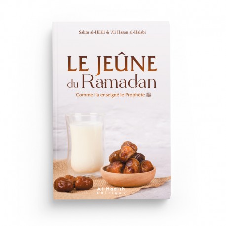 Livre Al-Hadith sur le jeûne du Ramadan selon le Prophète, avec Salîm al-Hilâlî et ‘Alî Hasan al-Halabî, couverture illustrée.