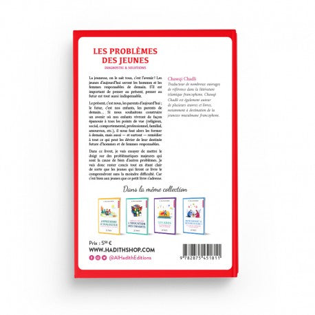 Livre "Les Problèmes des Jeunes" de Chawqi Chadli, Éditions Al-Hadith, couverture avec titre et illustrations.
