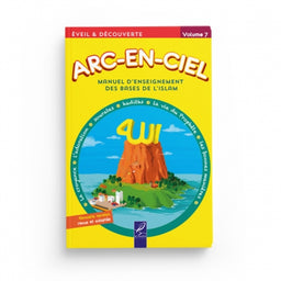 Livre pour enfants Arc-en-Ciel 7 d'Al-Hadith, manuel d'enseignement des bases de l'Islam, couverture avec titre coloré.