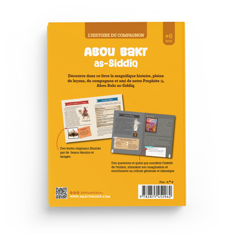 Livre enfant L'Histoire du Compagnon : Abou Bakr As-Siddîq d'Al-Hadîth, illustré, destiné aux jeunes lecteurs, couverture avec titre visible.