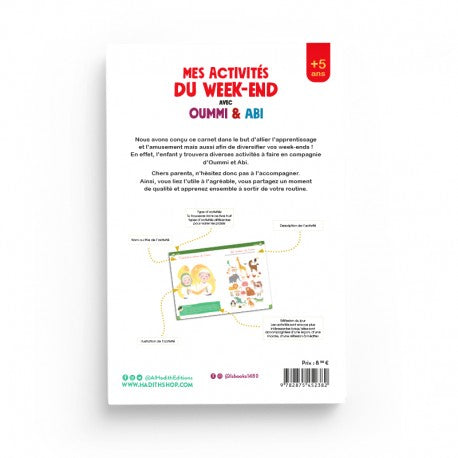 Livre pour enfants « Mes activités du week-end avec Oummi & Abi » par Al-Hadith, illustré et adapté aux jeunes lecteurs.