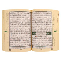 Coran Tajwid Arabe HAFS d'Al Marifa, couverture argentée, index des mots et sujets, format 17x24, avec interprétation des termes.