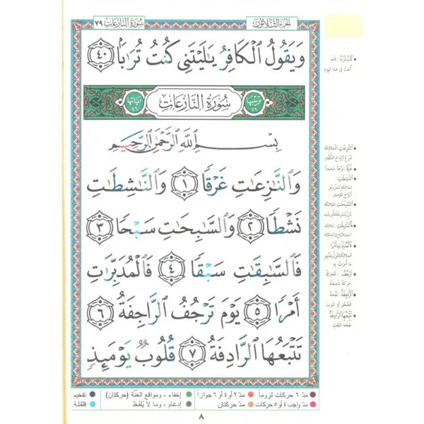 Coran Tajwid Al Marifa, chapitre Amma, grande écriture Hafs en arabe, format 24x17 cm avec explication des mots.