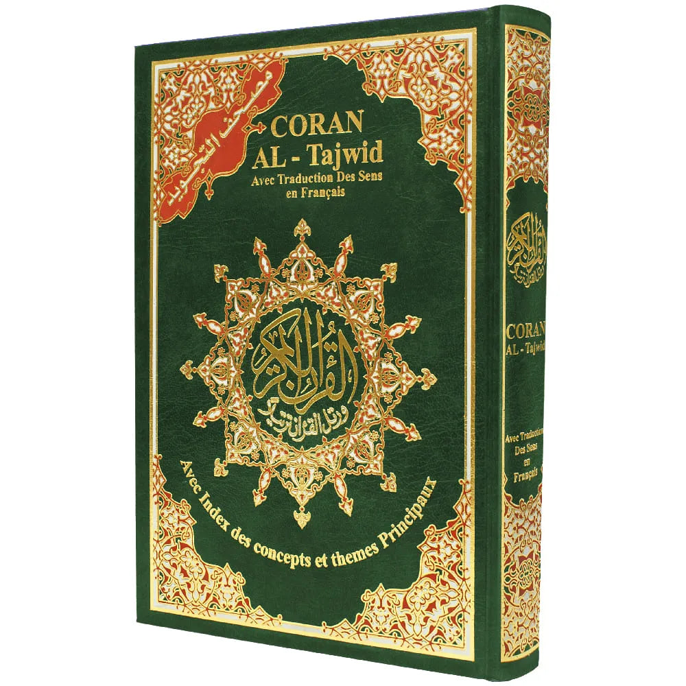 Coran Tajwid Arabe/Français Al Marifa, format 17x24cm, avec index des mots, traduction des sens et sujets du Coran.