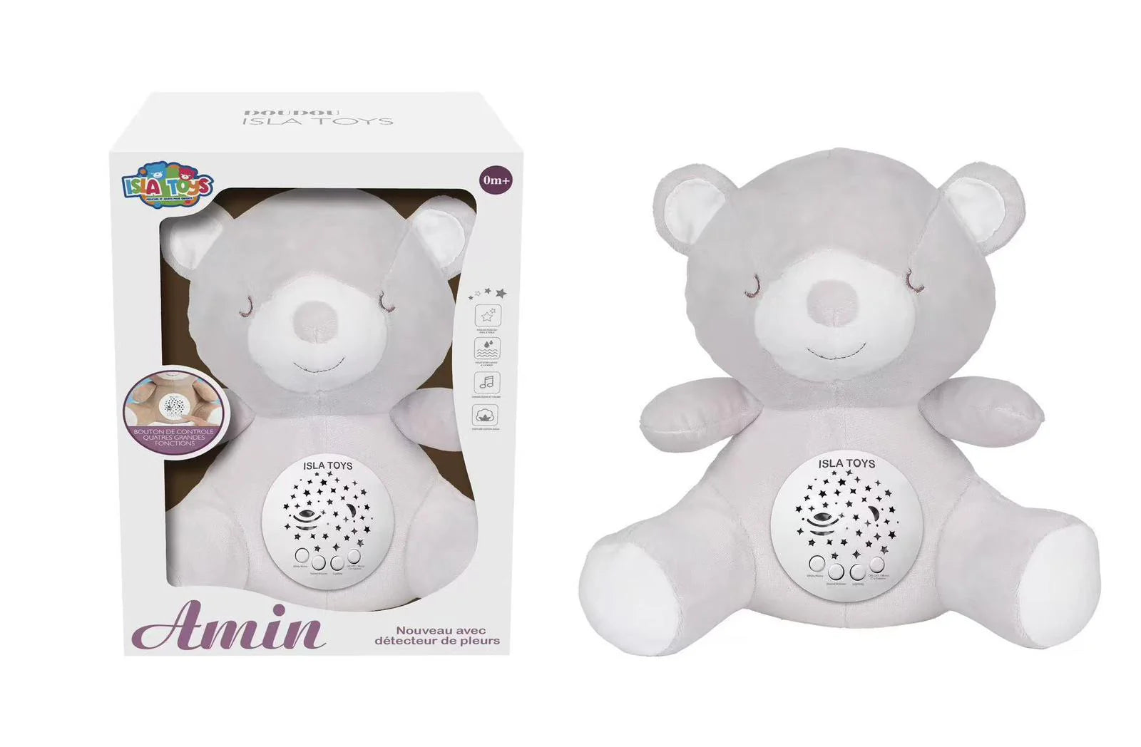 Ourson veilleuse coranique Amin de ISLATOYS, détecteur de pleurs gris, jeu électronique pour enfants, lumière douce et design adorable