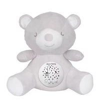 Ourson veilleuse coranique Amin de ISLATOYS, jouet électronique pour enfants avec détecteur de pleurs, gris, doux et ludique.