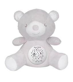 Ourson veilleuse coranique Amin de ISLATOYS, jouet électronique pour enfants gris, avec détecteur de pleurs et lumière apaisante.