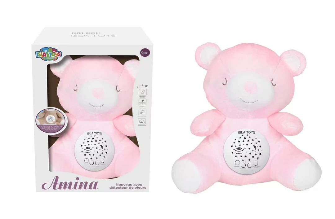 Ourson veilleuse coranique Amina pour enfant, détecteur de pleurs, couleur rose, jouet électronique éducatif ISLATOYS.