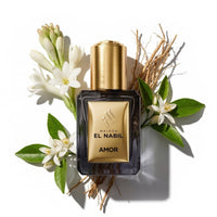 Parfum Nabil Roll-On Amor 5ml, flacon en verre avec applicateur à bille, parfum floral oriental aux notes florales et boisées.