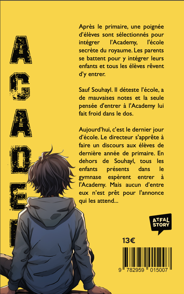 Livre enfant Atfal Story, Academy Story Tome 1, couverture colorée avec illustrations attrayantes et titre visible.