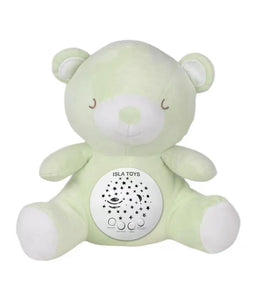 Ourson veilleuse coranique Aya de la marque ISLATOYS, jeu électronique pour enfant, avec détecteur de pleurs vert.