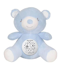 Ourson veilleuse coranique Azur de ISLATOYS, jouet électronique pour enfants avec détecteur de pleurs, en couleur bleue.