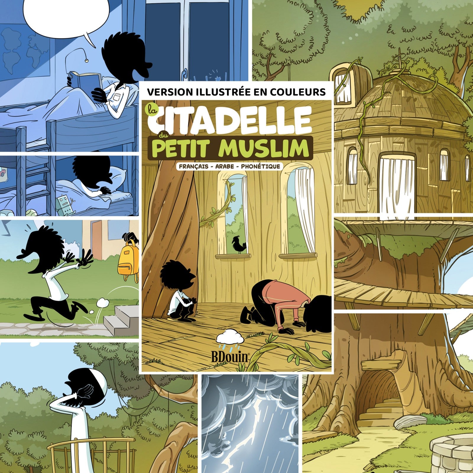 Children's book titled La Citadelle du Petit Muslim with French, Arabic, and phonetic text, published by Bdouin editions.