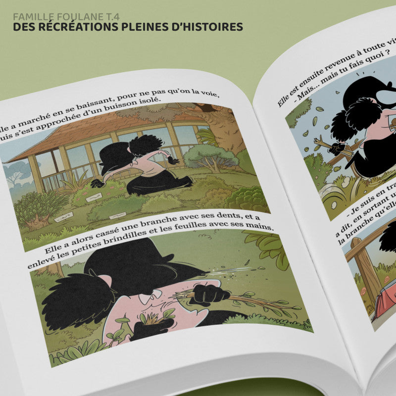 Children's book titled La Famille Foulane Tome 4 by Bdouin, featuring colorful illustrations from the story pages.
