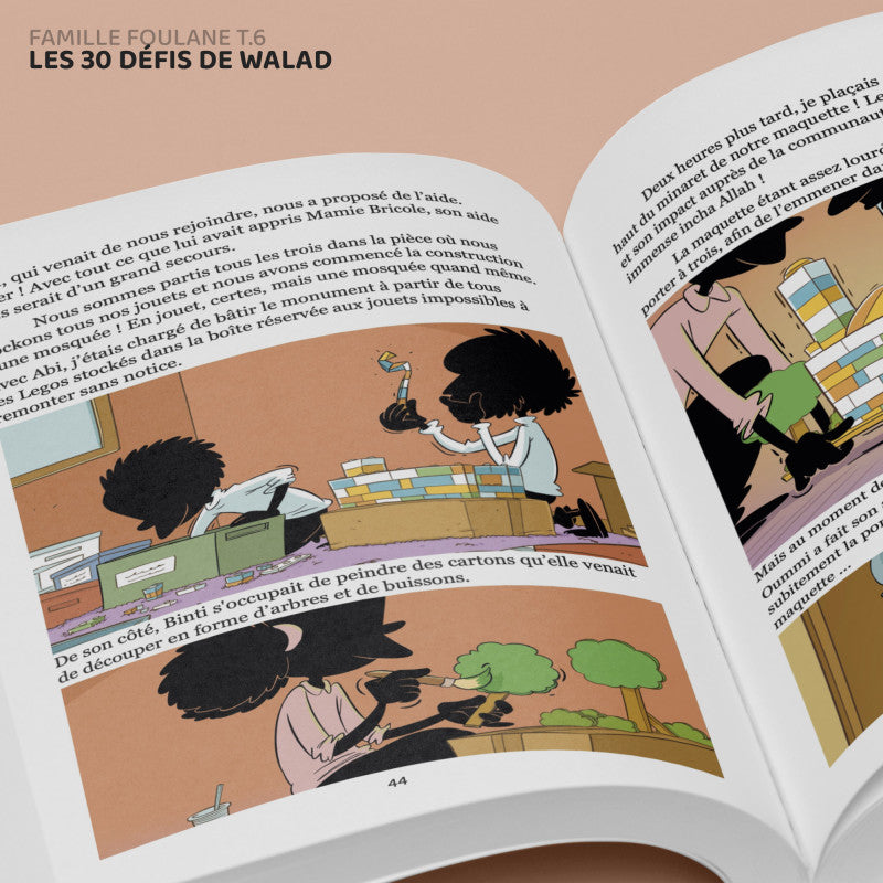 Livre pour enfants La Famille Foulane Tome 6 Les 30 défis de Walad par Norédine Allam, édition Bdouin, couverture illustrée.