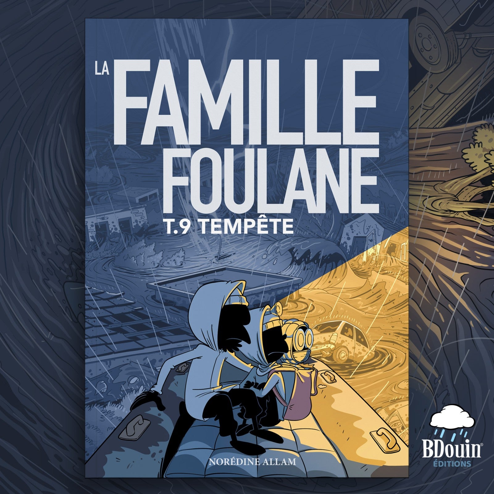 Livre enfant La Famille Foulane Tome 9 Tempête de Bdouin, couverture avec illustrations colorées et personnages de l'histoire.