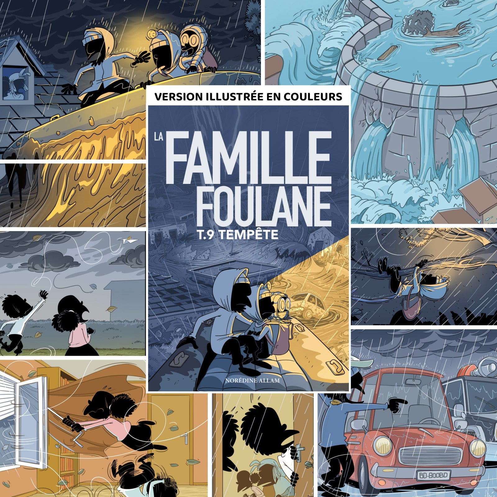 Livre pour enfants La Famille Foulane Tome 9 Tempête par Bdouin, couverture illustrée colorée et attrayante.