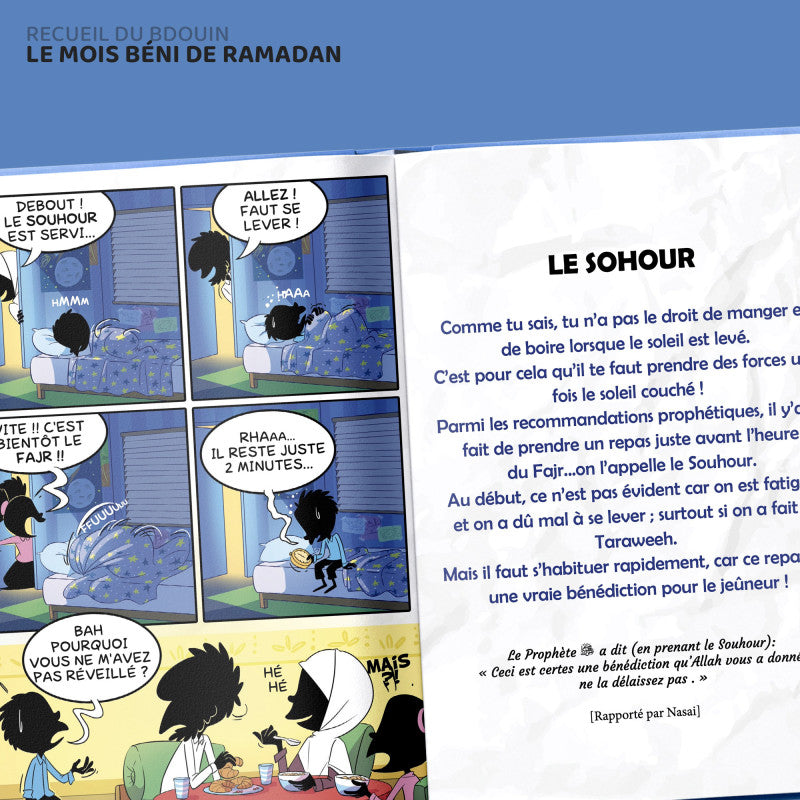 Livre pour enfants "Le Mois Béni du Ramadan" de Bdouin, couverture illustrée sur le thème du Ramadan.